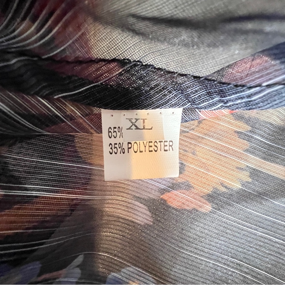 Black Multicolor Floral Sheer Midi Dress Floral Applique Hi-Neck Flare Women XL - Picture 9 of 14